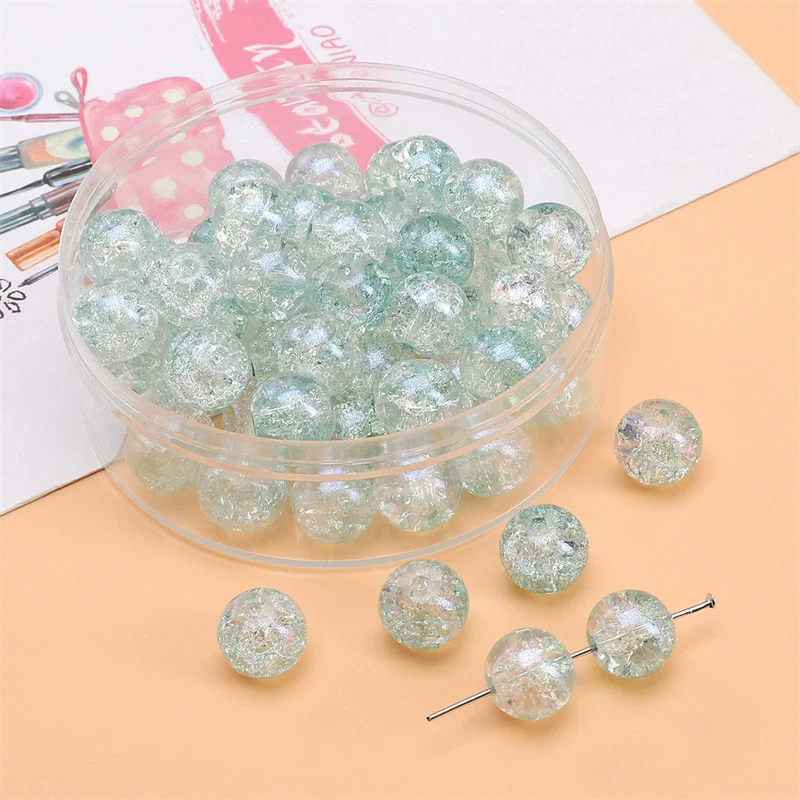 Glass Glaze Round Beads Handmade Diy Bracelet Necklace Accessories With Floral Vignetting Blue Powder - Image 6
