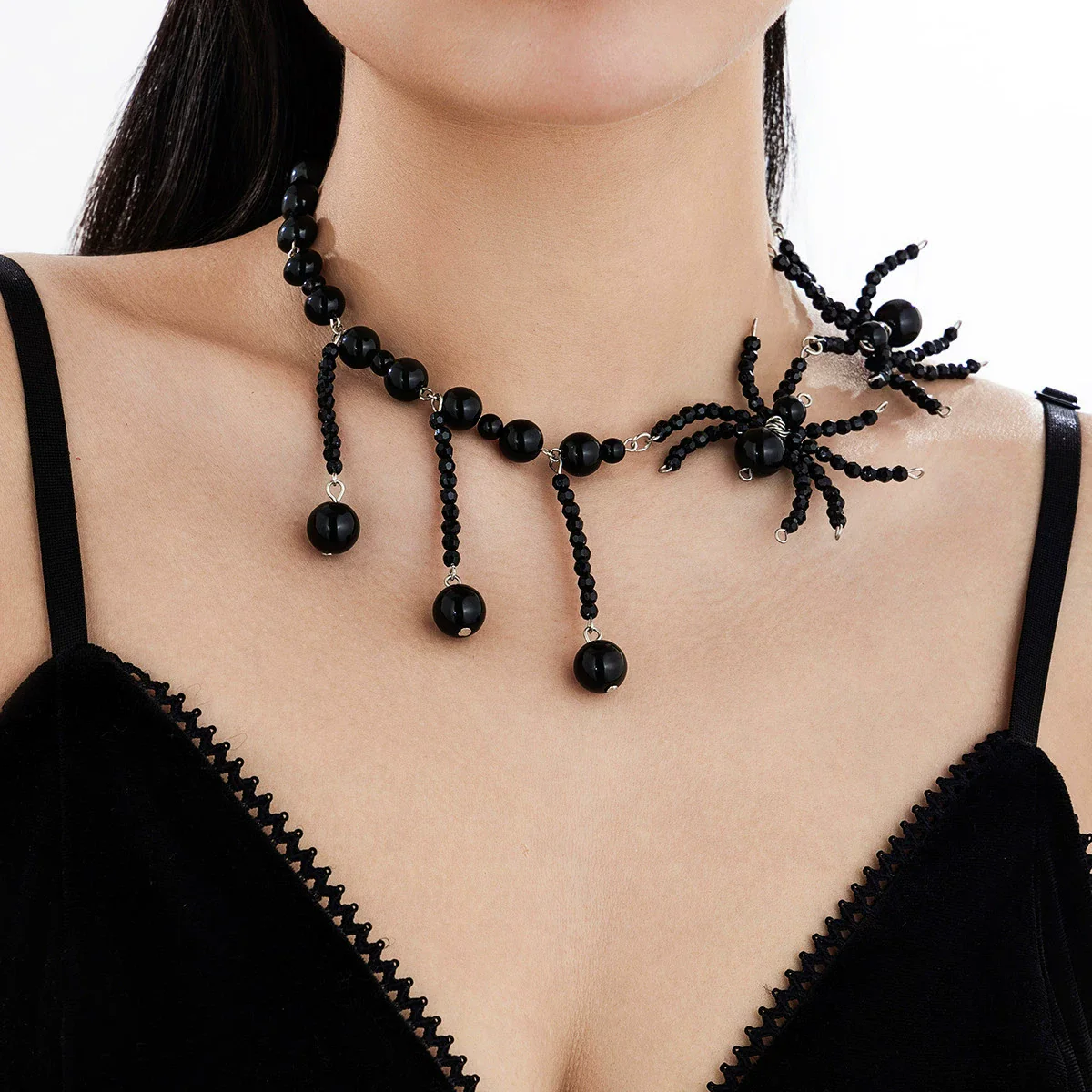 Gothic Dark Style Crystal Spider Plastic Beads Clavicle Chain With Electroplating For Women - Image 6