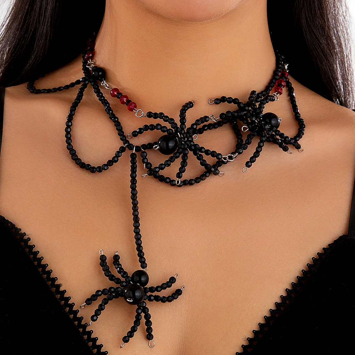 Gothic Dark Style Crystal Spider Plastic Beads Clavicle Chain With Electroplating For Women - Image 8