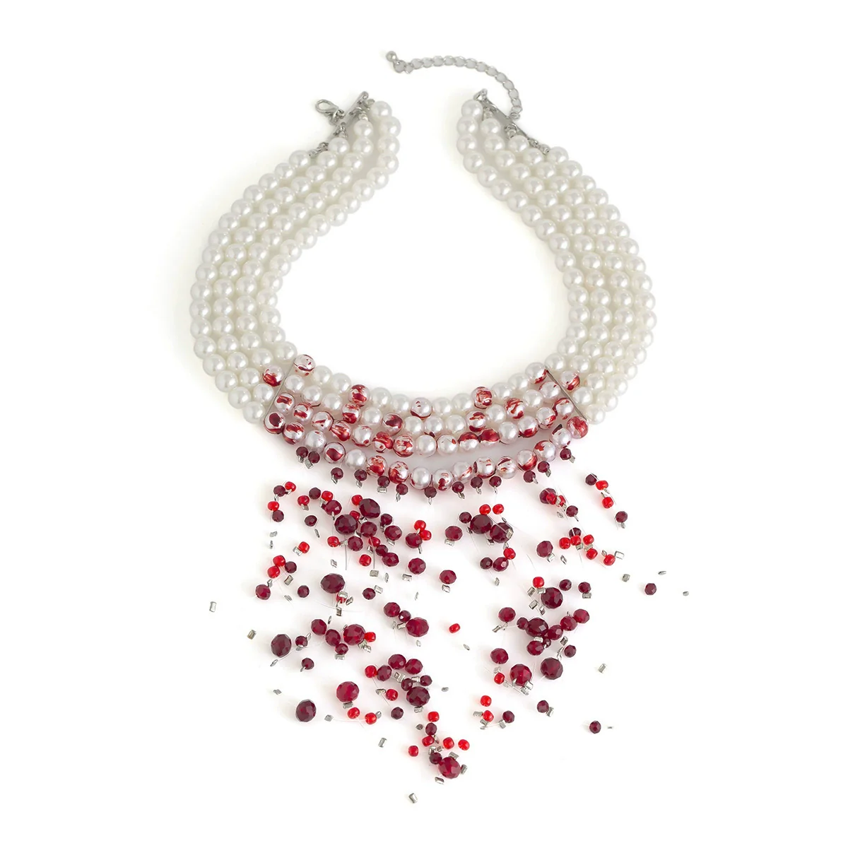 Gothic Imitation Pearl Crystal Tassel Necklace Geometric Style - Image 5