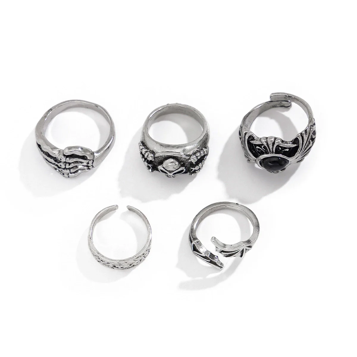 Gothic Style Skull Gemstone Alloy Ring And Bracelet Set For Men With Electroplating - Image 5