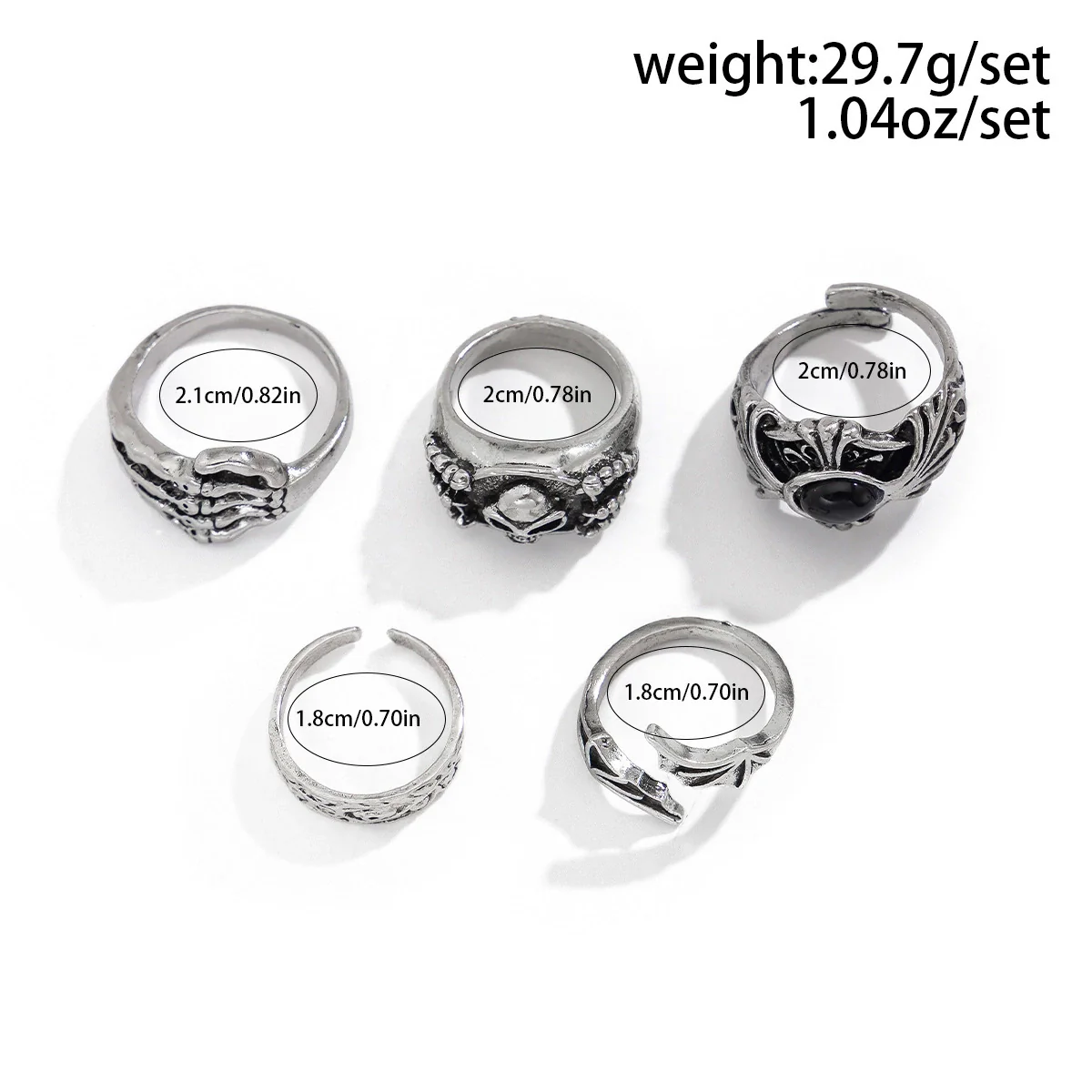 Gothic Style Skull Gemstone Alloy Ring And Bracelet Set For Men With Electroplating - Image 6