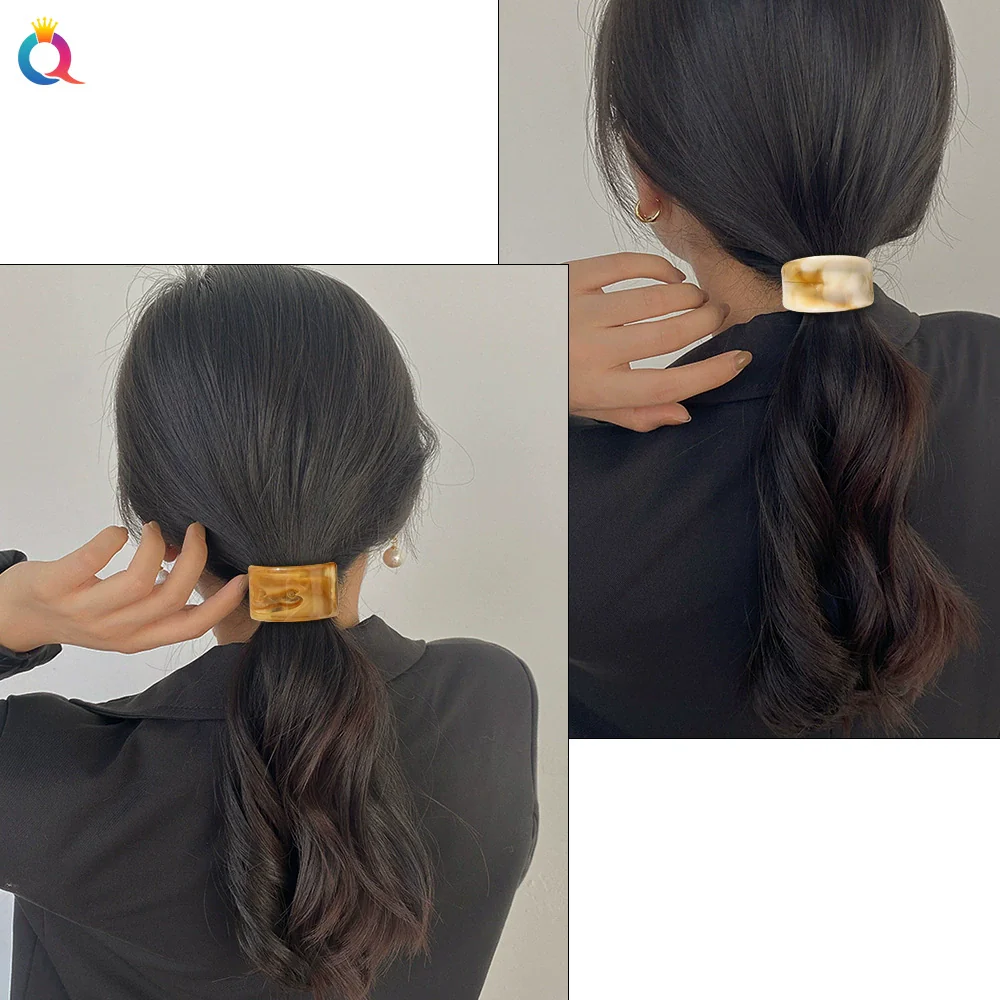 Hair Accessories Acrylic Handmade Geometric Leather Tendon Hair Rope Hair Ring For Women - Image 2