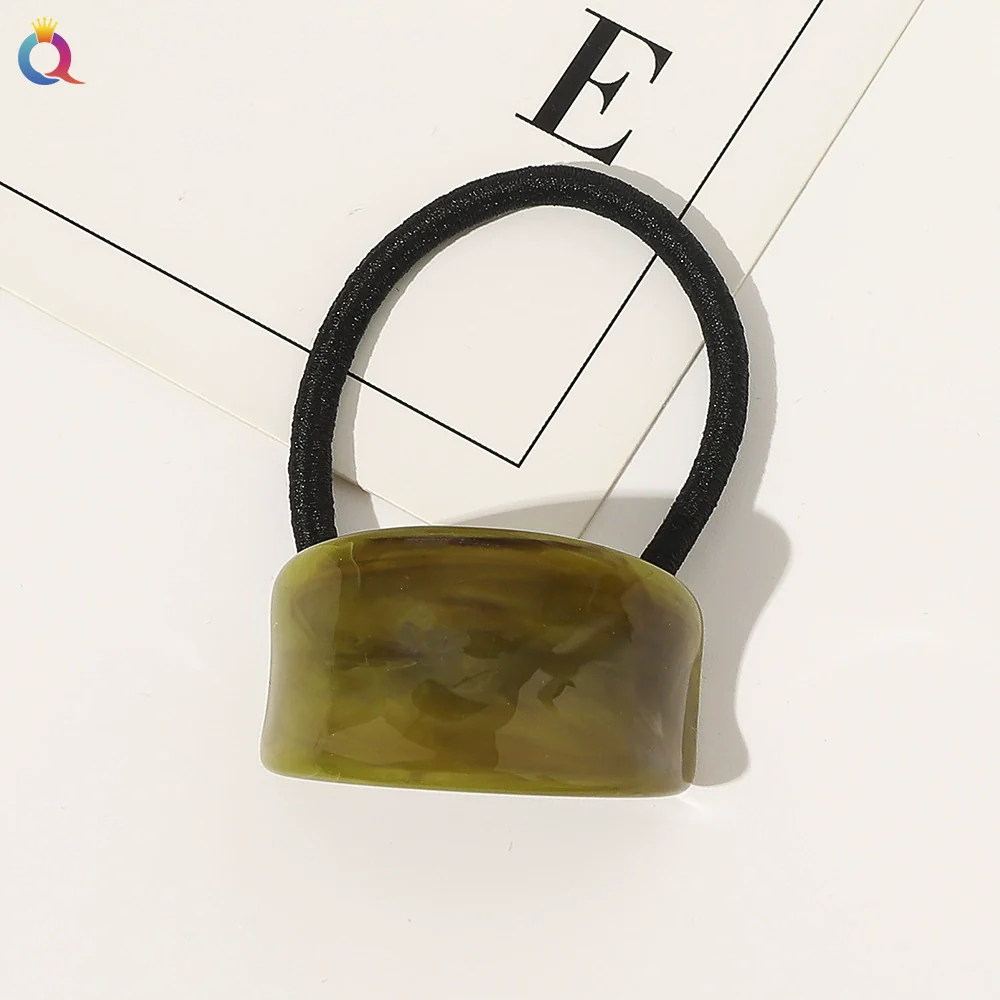 Hair Accessories Acrylic Handmade Geometric Leather Tendon Hair Rope Hair Ring For Women - Image 5