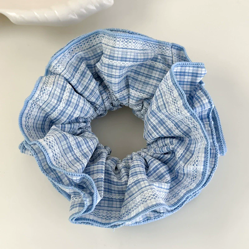 Hair Accessories Blue Lace Plaid Knitted Hair Ring For Women - Image 31