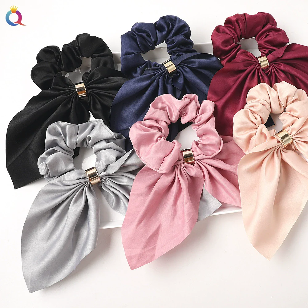 Hair Ring Knotted Rabbit Ear Streamer Metal Buckle Fabric Handmade - Image 2
