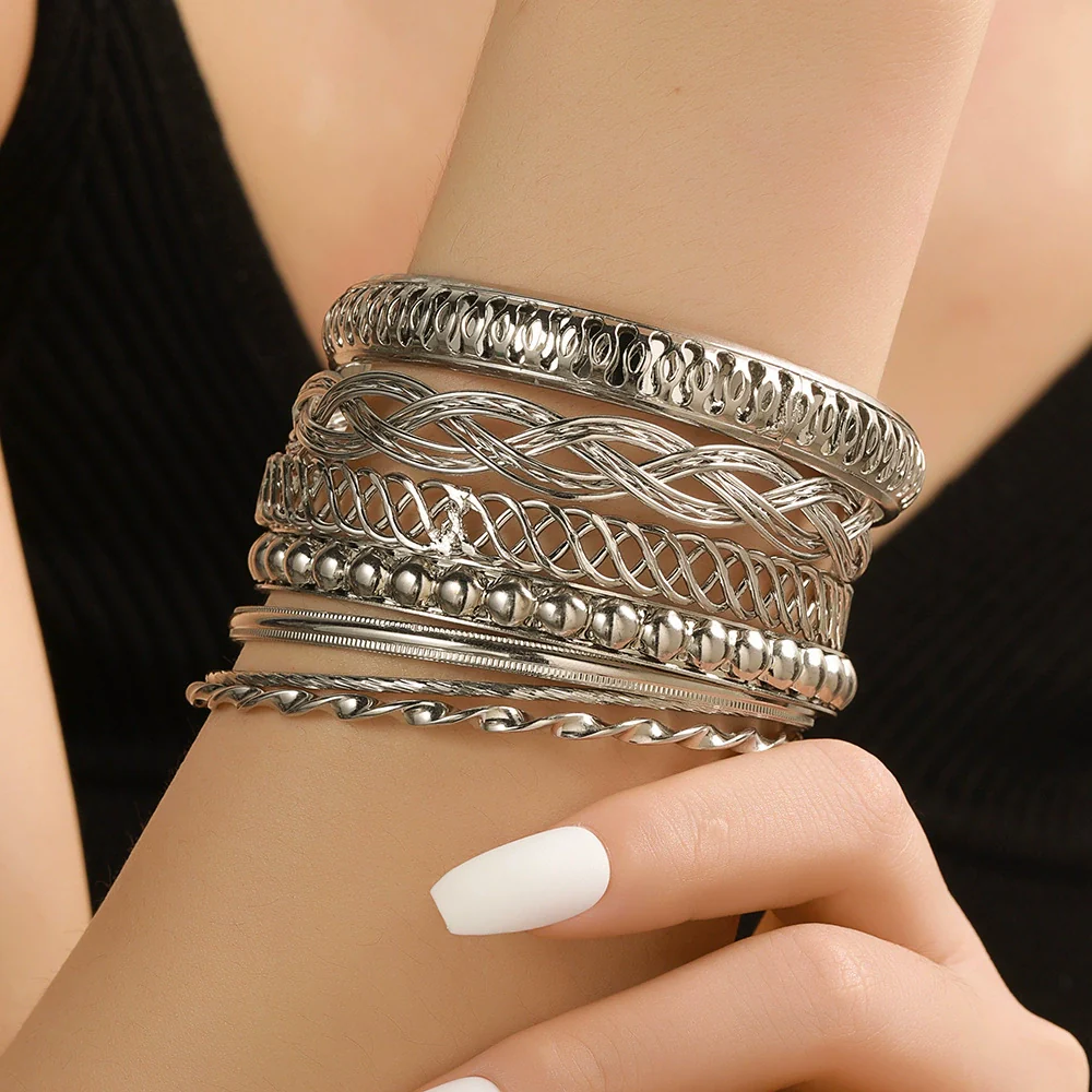 Hand Accessories Multilayered Bracelet Set Alloy Geometric Electroplating - Image 2