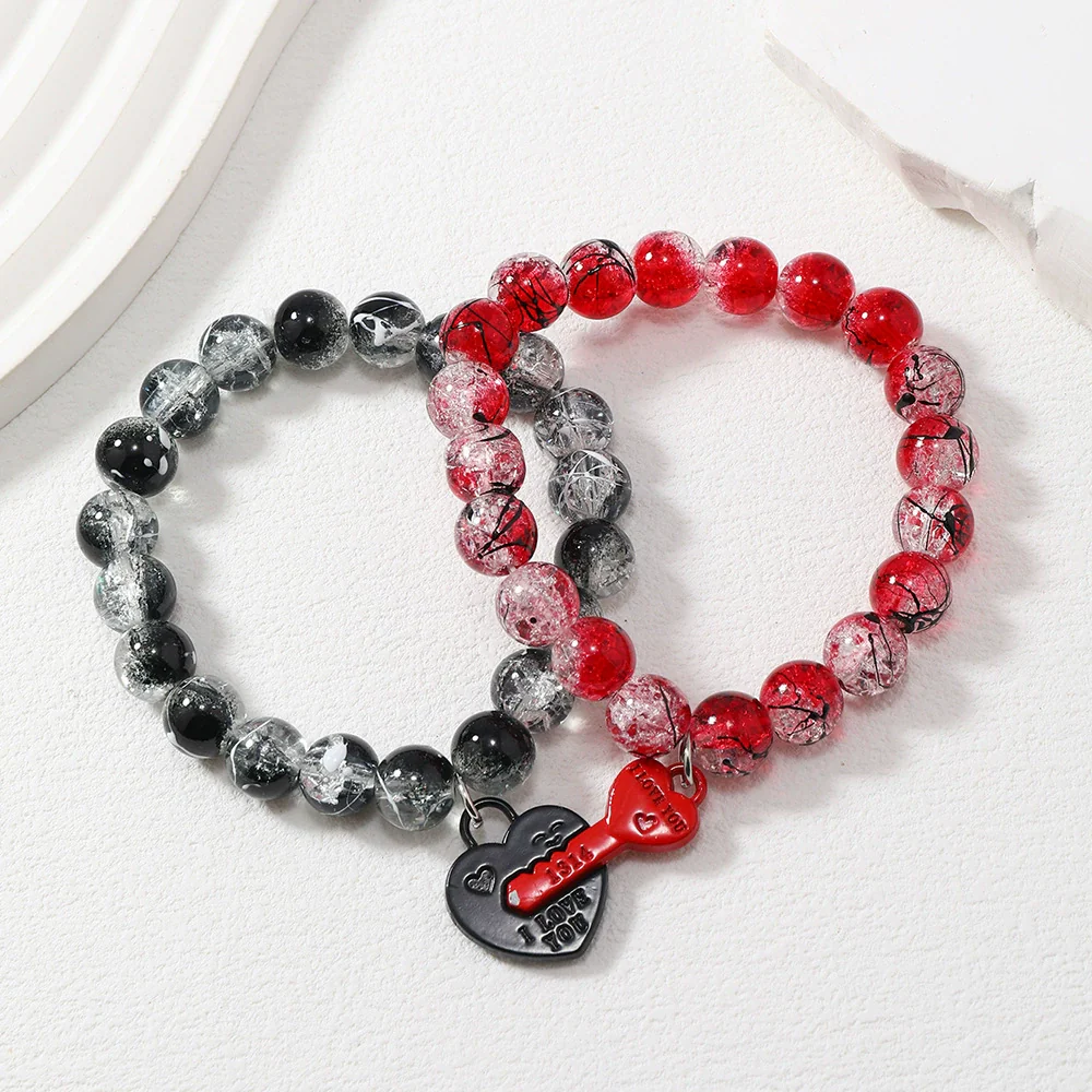 Handmade Couple Glass Bead Bracelet With Cortex Material And Heart Pattern - Image 7