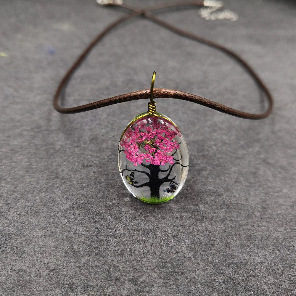 Handmade Dried Flower Necklace With Crystal Real Flower Pattern Organic Glass Pendant And Rope Chain Natural Style - Image 22