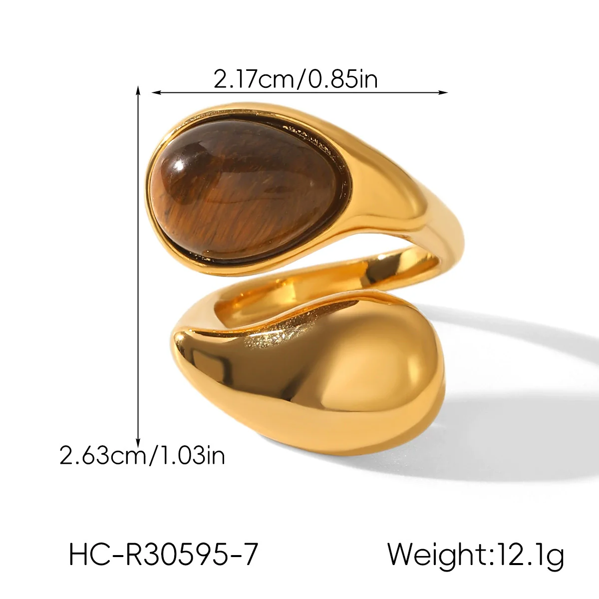 Handmade Dropshaped Geometric Stainless Steel Ring Set With Tiger Eye Stone For Women - Image 6