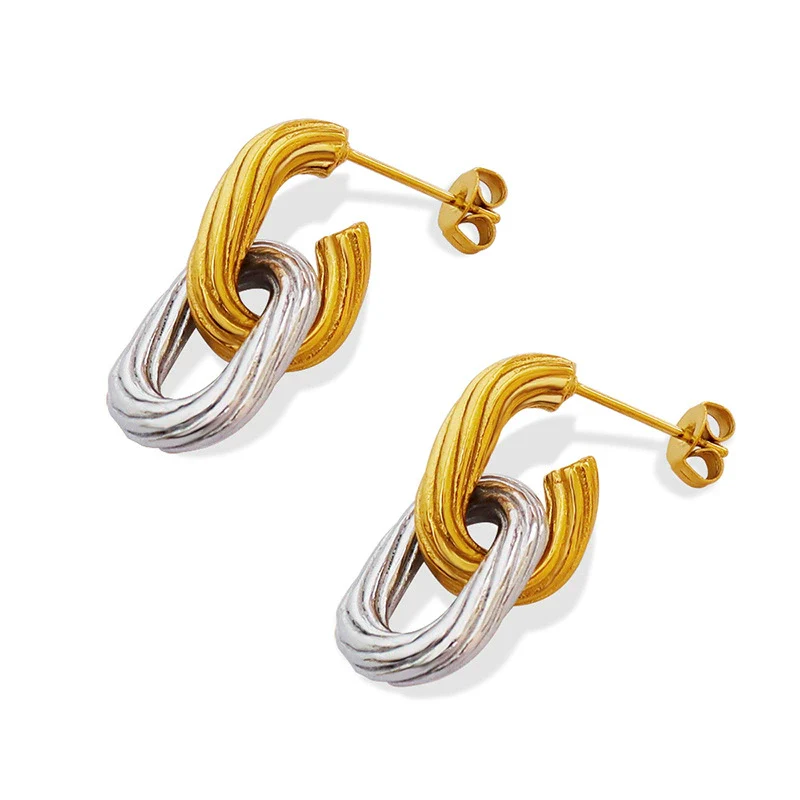 Handmade Embossed 316L Stainless Steel Goldplated Geometric Oval Earrings And Ring - Image 3