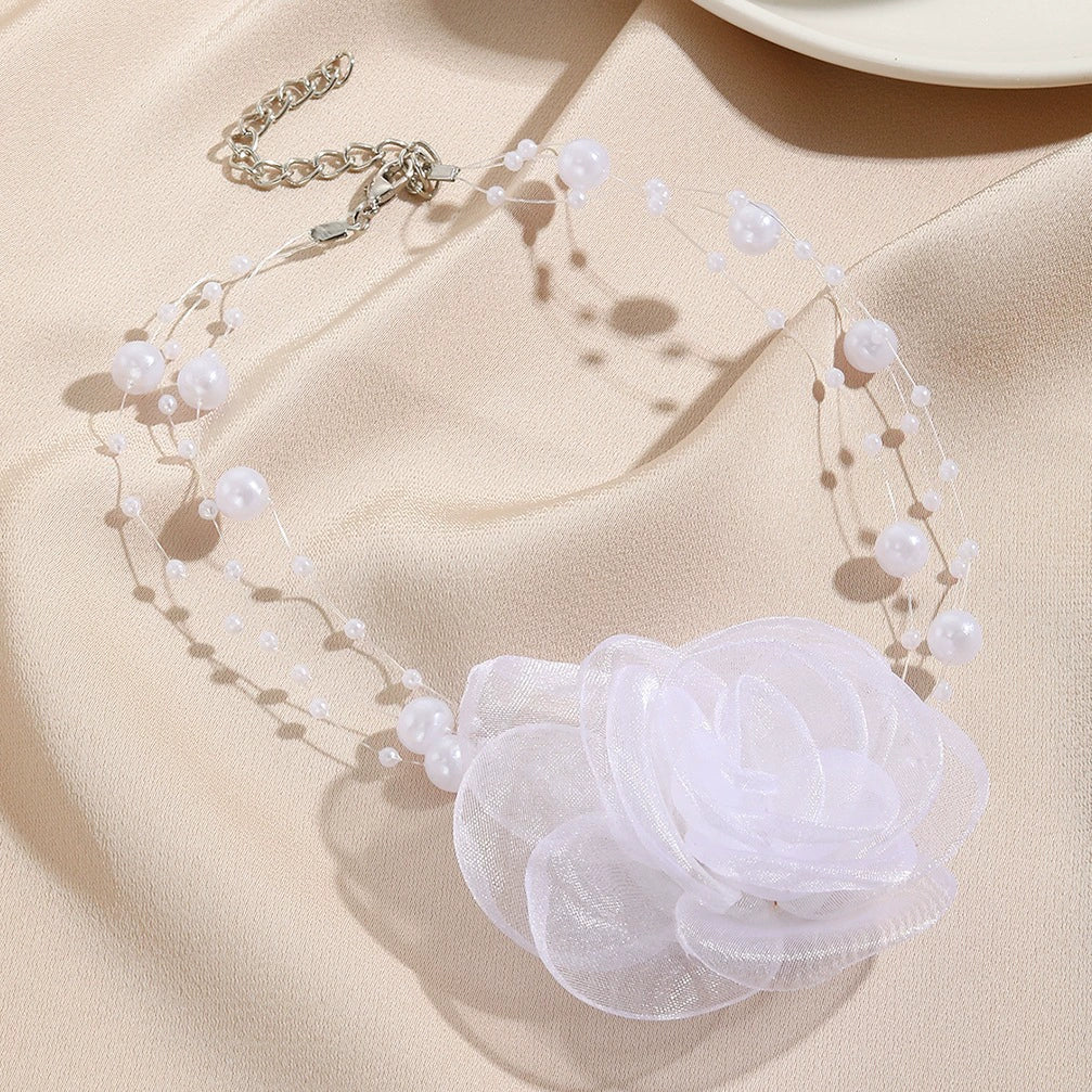 Handmade Flower Patterned Imitation Pearl Choker Necklace For Women - Image 2
