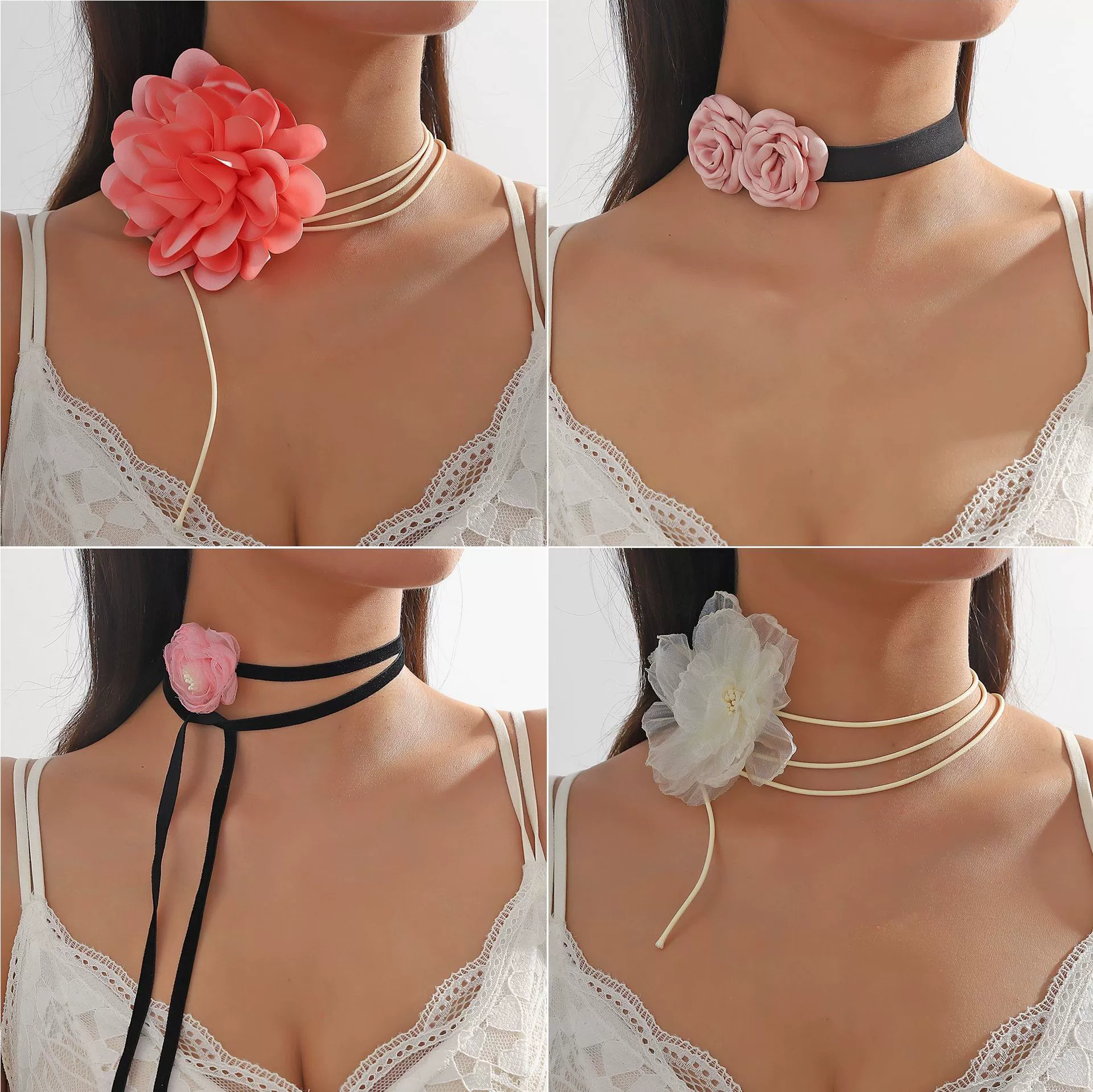 Handmade Flower Patterned Imitation Pearl Choker Necklace For Women - Image 4