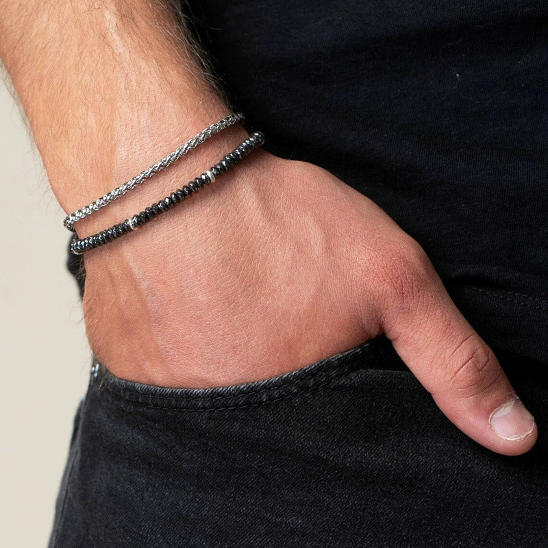 Handmade Geometric Black Iron Stone Bracelet For Couple - Image 8