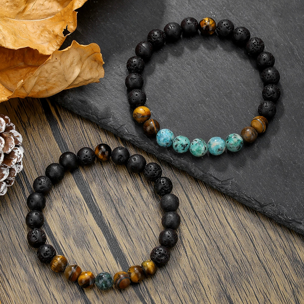 Handmade Geometric Stone Hiphop Hand Jewelry Unisex Beaded Bracelet With African Pine Yellow Tiger Eye And Volcanic Stone - Image 3