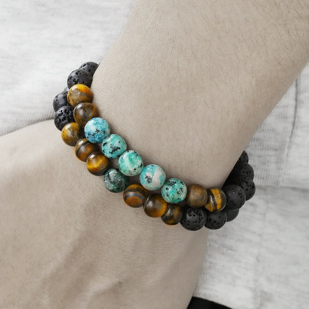 Handmade Geometric Stone Hiphop Hand Jewelry Unisex Beaded Bracelet With African Pine Yellow Tiger Eye And Volcanic Stone - Image 4