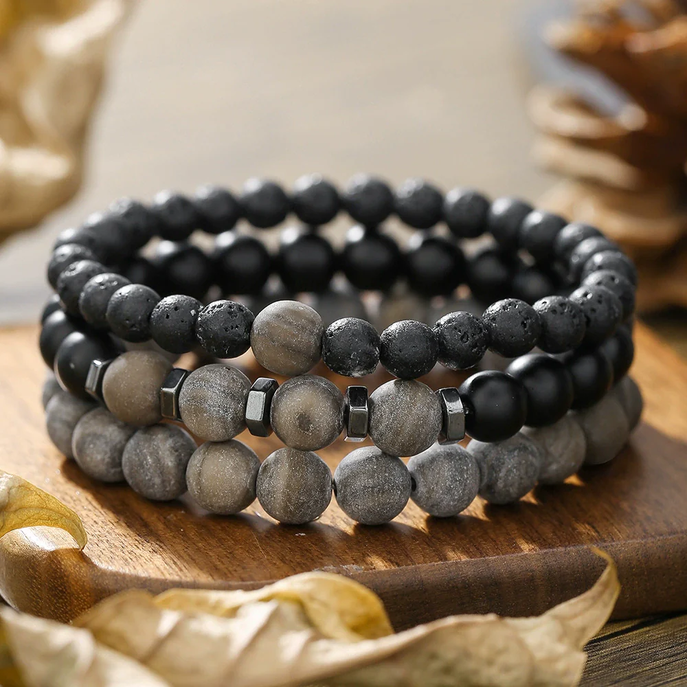 Handmade Geometric Stone Hiphop Hand Jewelry Unisex Beaded Bracelet With African Pine Yellow Tiger Eye And Volcanic Stone - Image 7