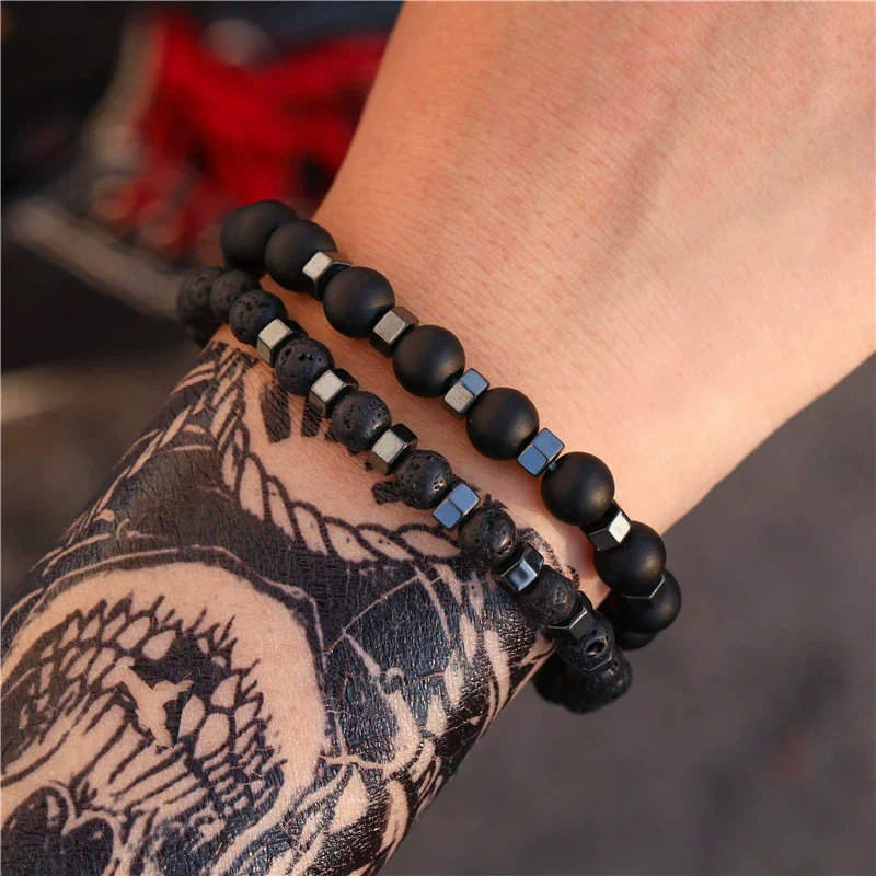Handmade Geometric Stone Hiphop Hand Jewelry Unisex Beaded Bracelet With African Pine Yellow Tiger Eye And Volcanic Stone - Image 9