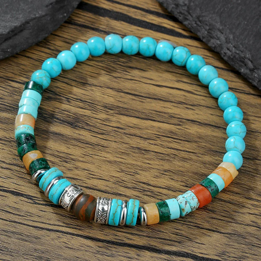 Handmade Geometric Style Unisex Bracelet Jewelry With Black Gallstone And Turquoise - Image 37