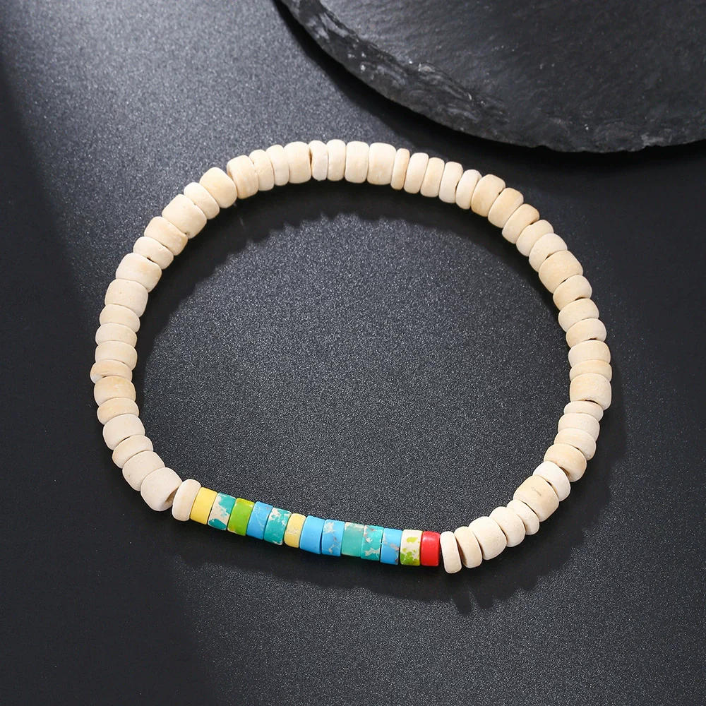 Handmade Geometric Wood Chips Pine Stone Beaded Skull Bracelet Unisex - Image 24