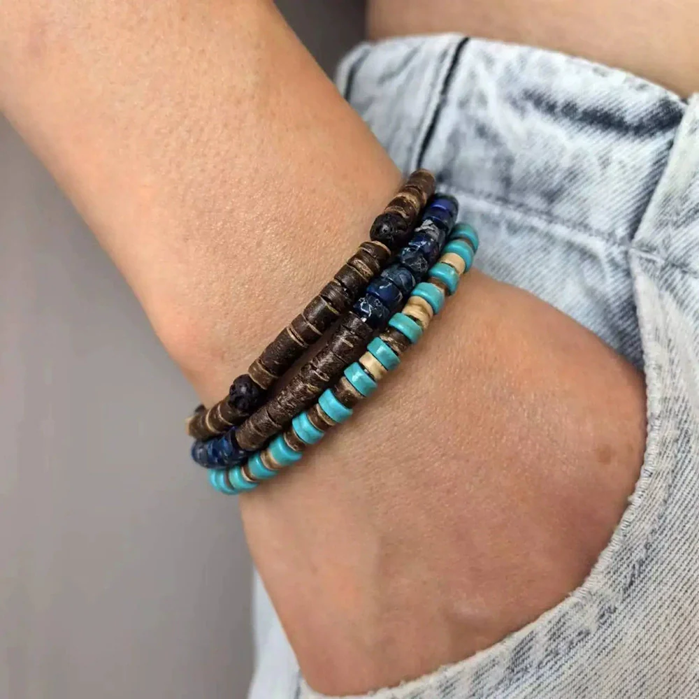 Handmade Geometric Wooden Beaded Bracelets Unisex - Image 12