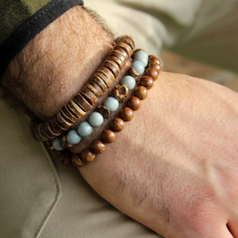 Handmade Geometric Wooden Beaded Bracelets Unisex - Image 2