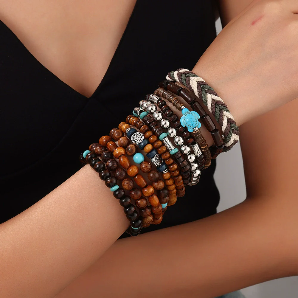 Handmade Geometric Wooden Beaded Bracelets Unisex - Image 25