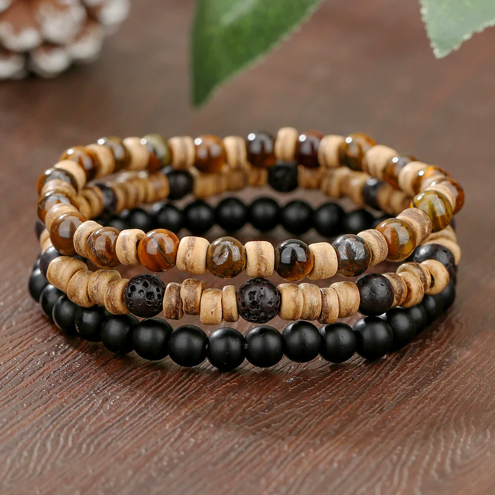 Handmade Geometric Wooden Beaded Bracelets Unisex - Image 6