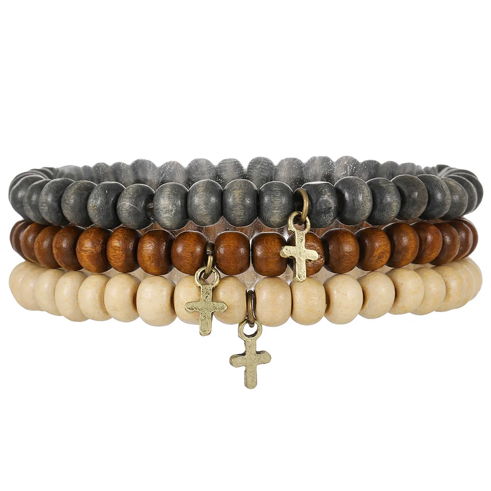 Handmade Geometric Wooden Beaded Volcanic Stone Turquoise Coconut Shell Unisex Bracelet - Image 16