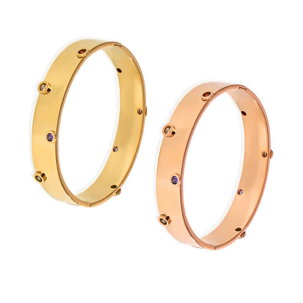 Handmade Inlaid Zircon Stainless Steel Geometric Style Electroplated Bracelet - Image 5