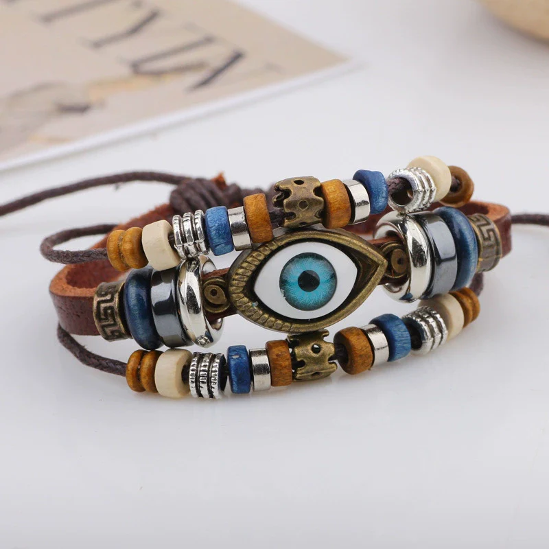Handmade Leather Beaded Jewelry Bracelet With Animal Zodiac Pattern For Men - Image 3