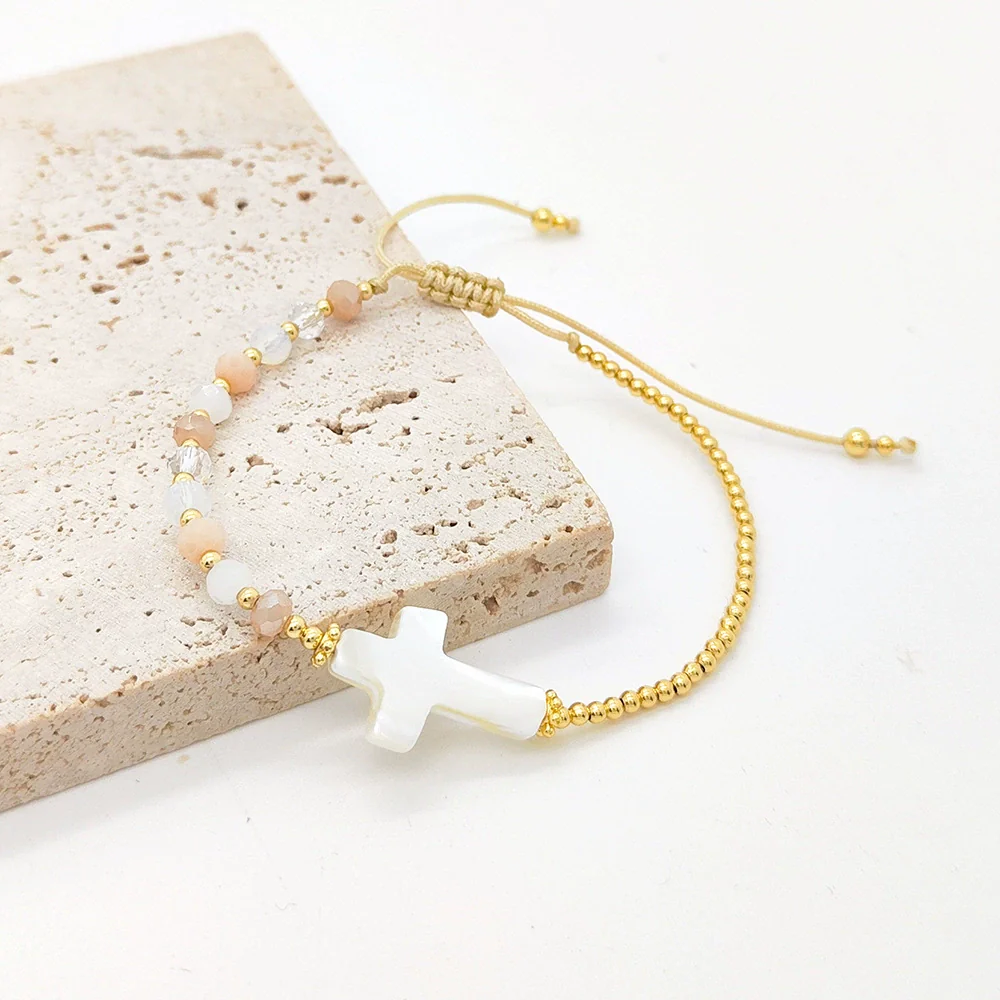 Handmade Natural Shell Geometric Cross Woven Women's Bracelet - Image 3