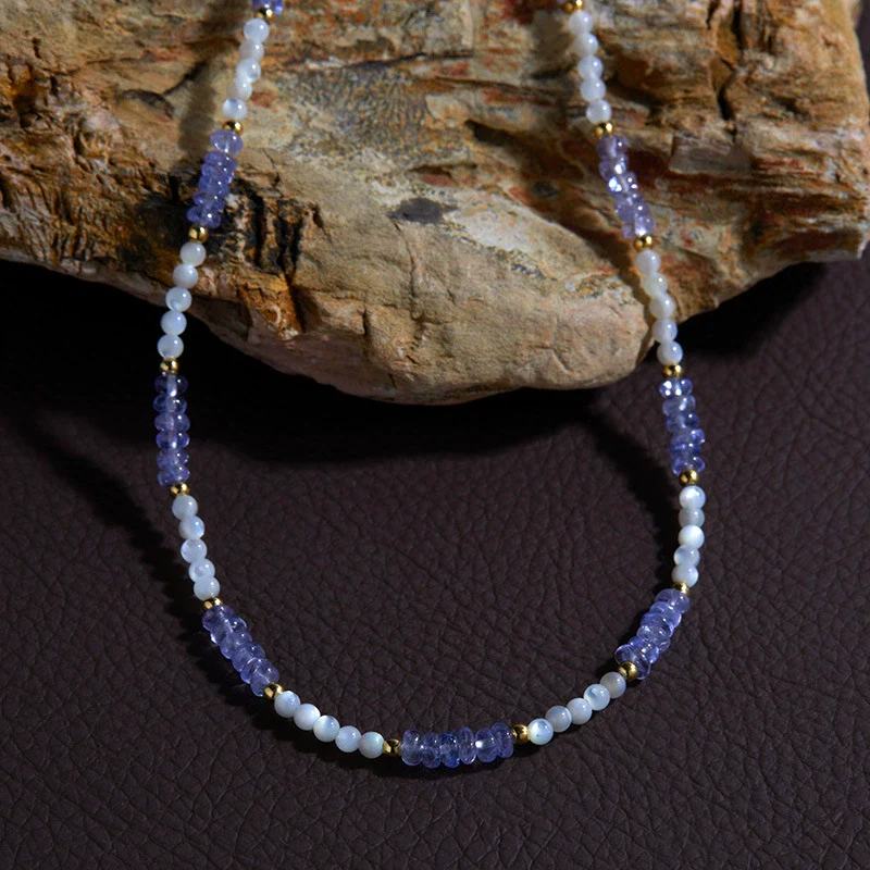 Handmade S925 Sterling Silver Natural Tanzanite Geometric Women's Necklace Regular Chain - Image 2