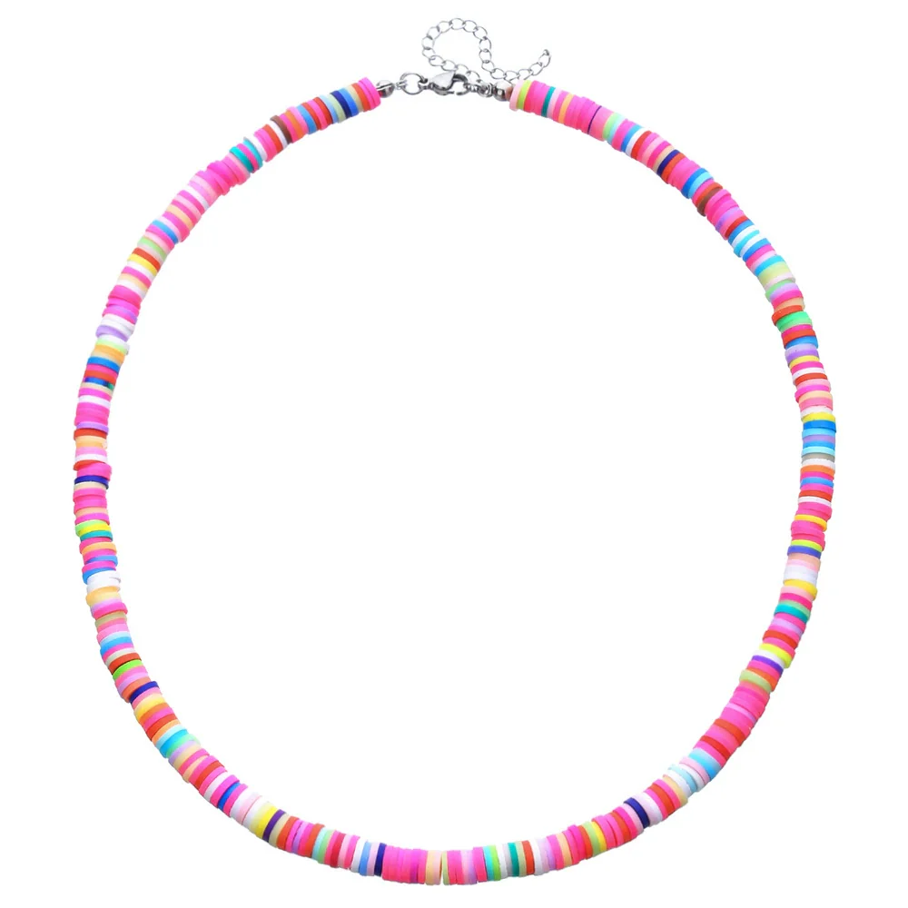 Handmade Women's Soft Ceramic Beaded Clavicle Necklace Geometric Style Stainless Steel And Clay - Image 6