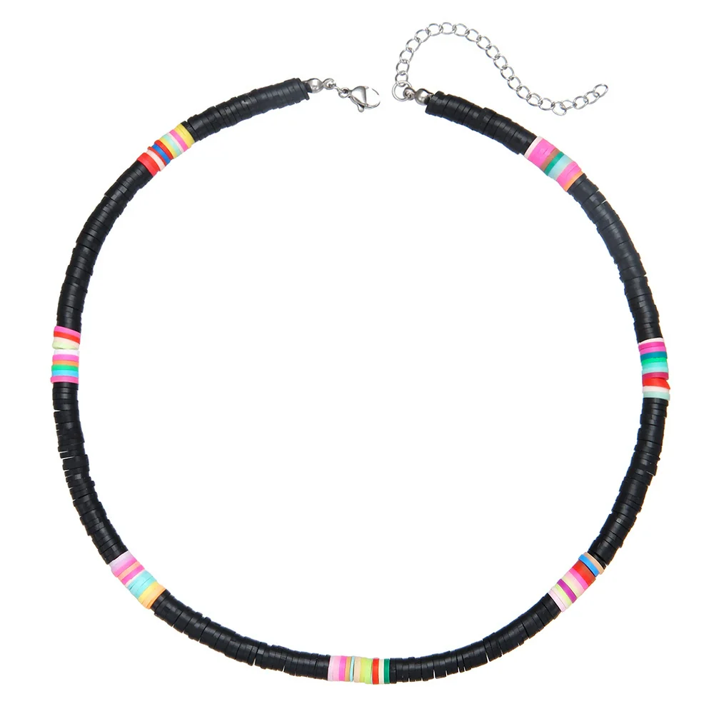 Handmade Women's Soft Ceramic Beaded Clavicle Necklace Geometric Style Stainless Steel And Clay - Image 7