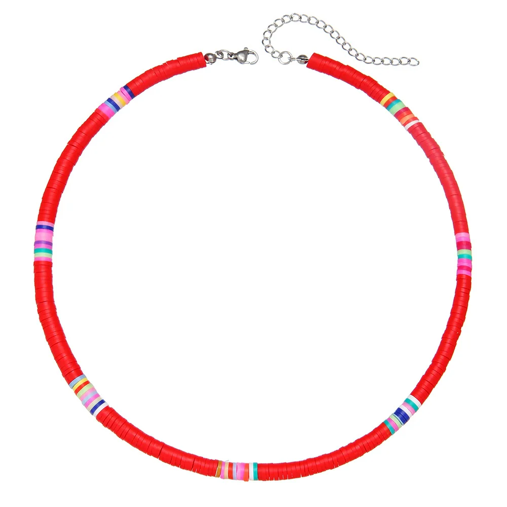 Handmade Women's Soft Ceramic Beaded Clavicle Necklace Geometric Style Stainless Steel And Clay - Image 8