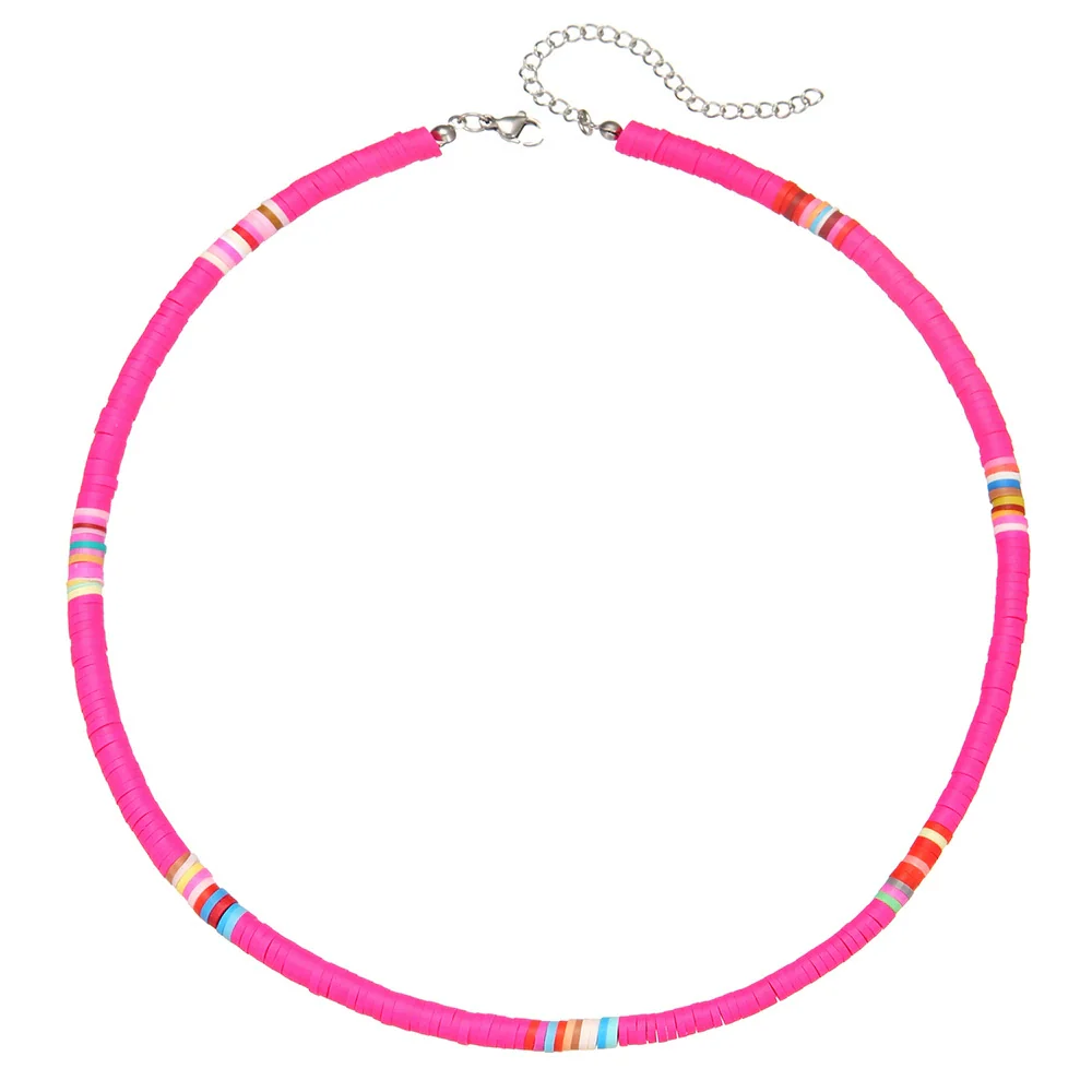 Handmade Women's Soft Ceramic Beaded Clavicle Necklace Geometric Style Stainless Steel And Clay - Image 9