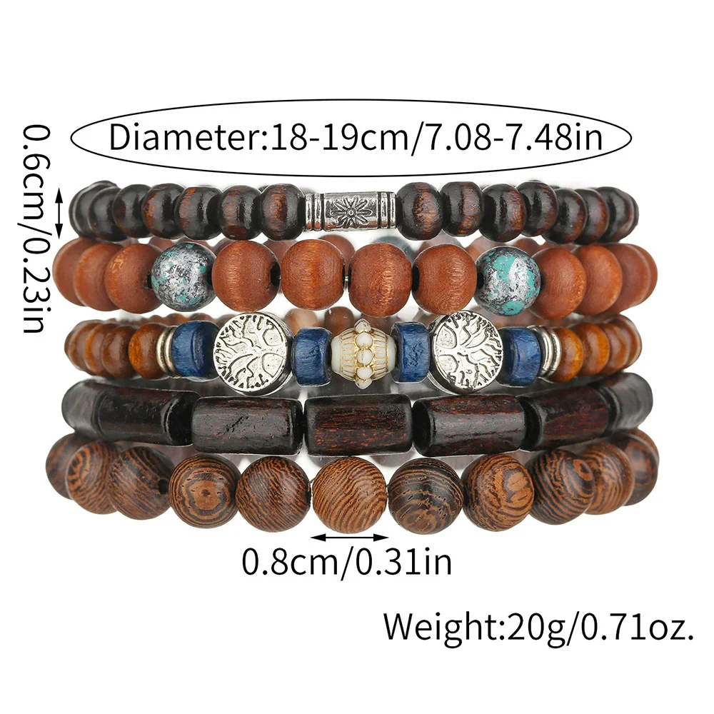 Handmade Wooden Beads Alloy Bracelets Unisex Geometric Style - Image 5