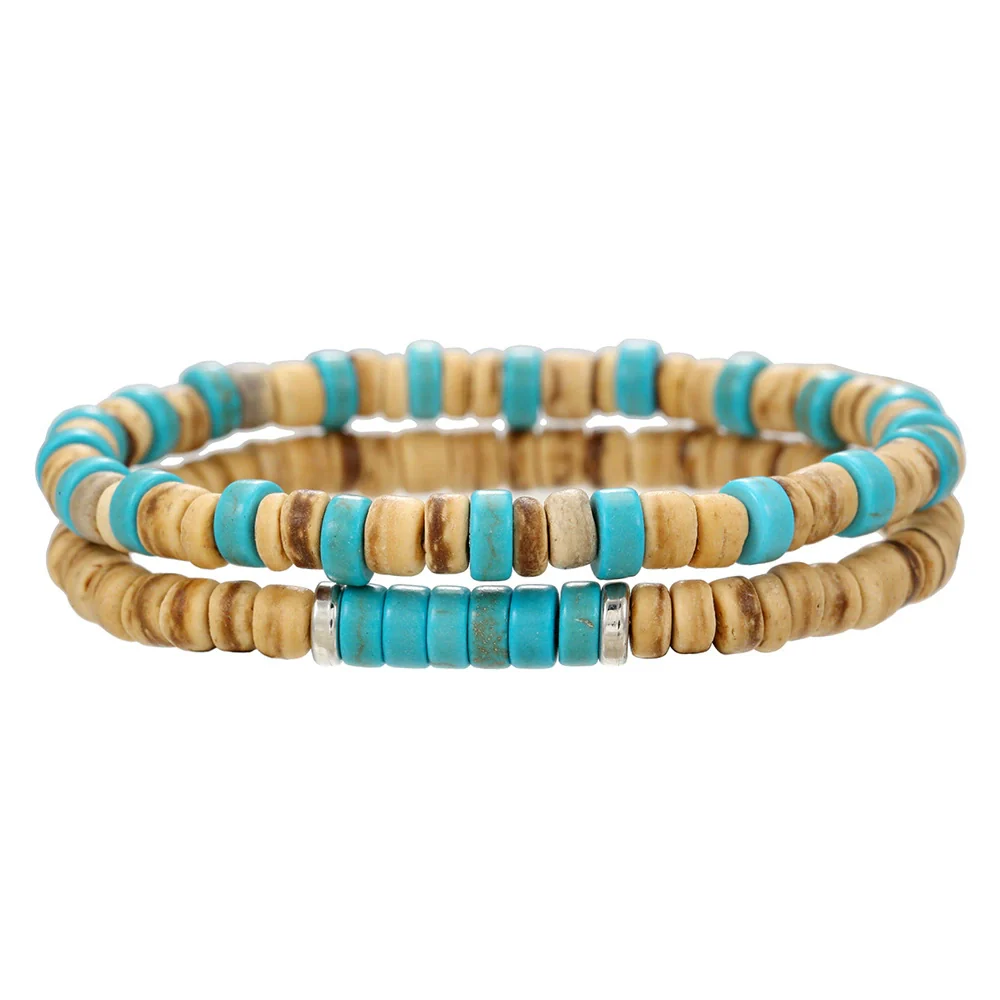Handmade Wooden Beads Coconut Shell Geometric Bracelet Unisex - Image 4