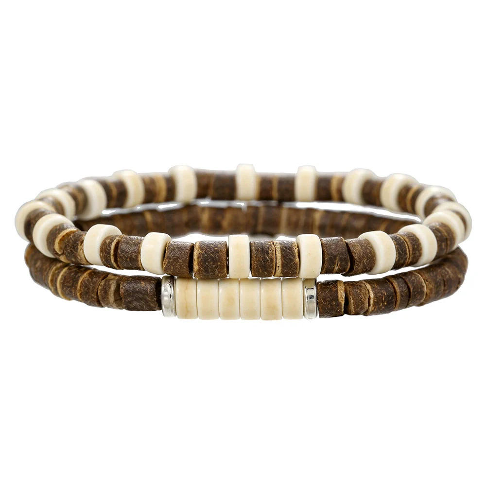 Handmade Wooden Beads Coconut Shell Geometric Bracelet Unisex - Image 5
