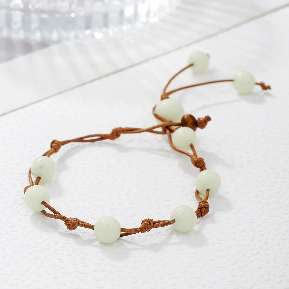 Handwoven Luminous Bohemian Style Bracelet Anklet With Rice Beads Alloy And Geometric Fivepointed Star For Women - Image 3