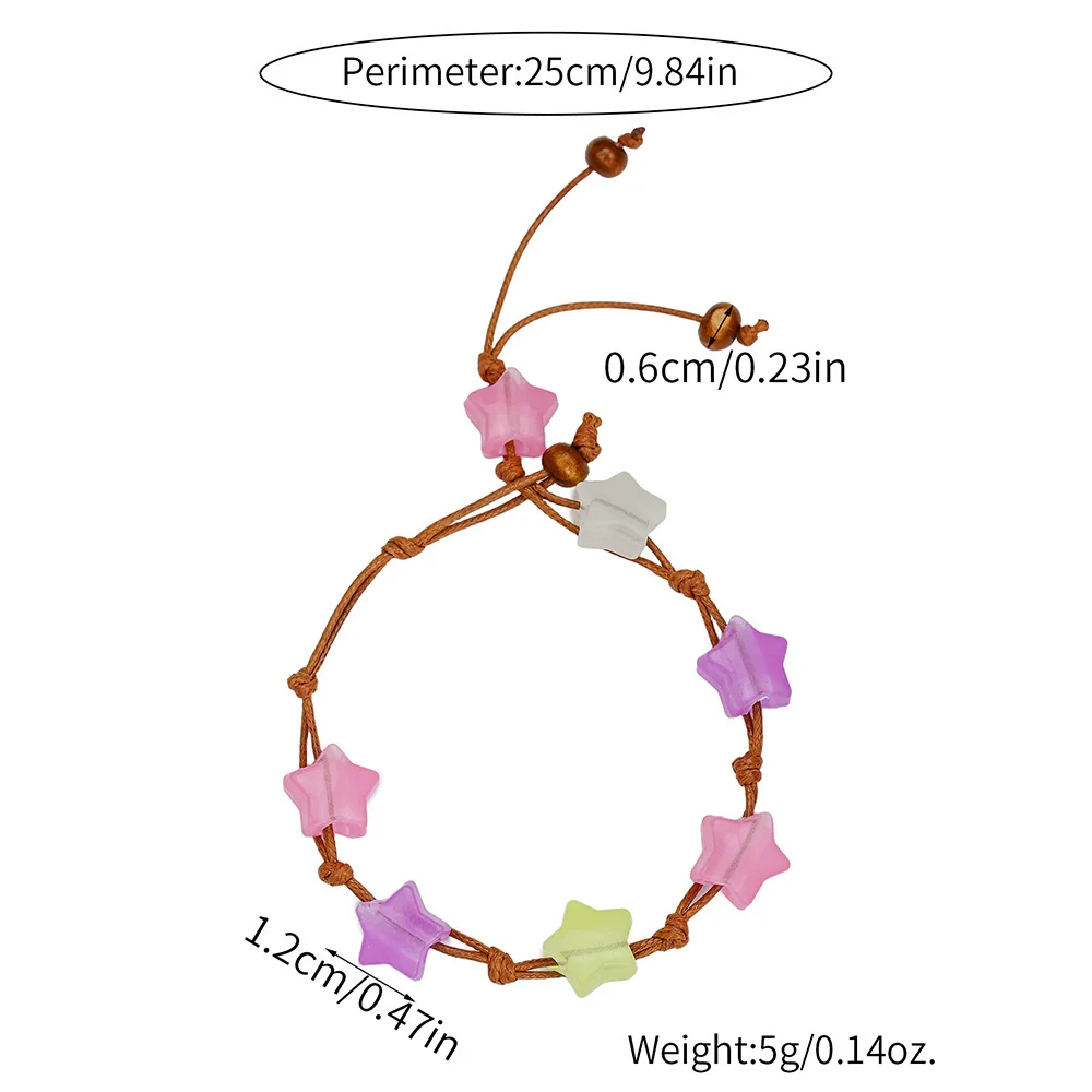 Handwoven Luminous Bohemian Style Bracelet Anklet With Rice Beads Alloy And Geometric Fivepointed Star For Women - Image 4
