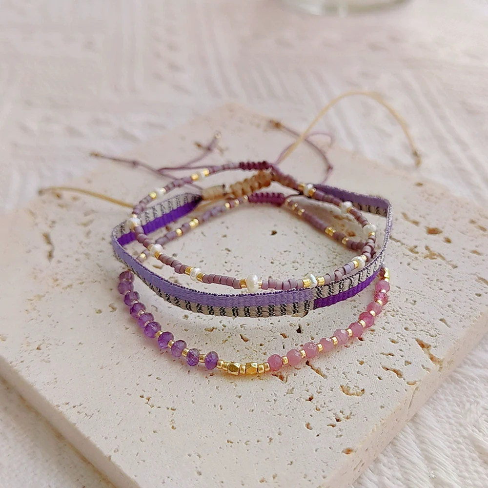 Handwoven Pearl Stacked Bracelet For Girls
