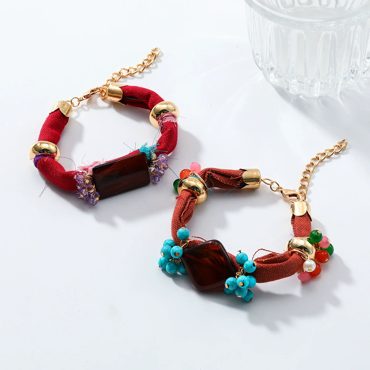 Handwoven Turquoise Alloy Bracelet Set Geometric Style Electroplating - Image 2