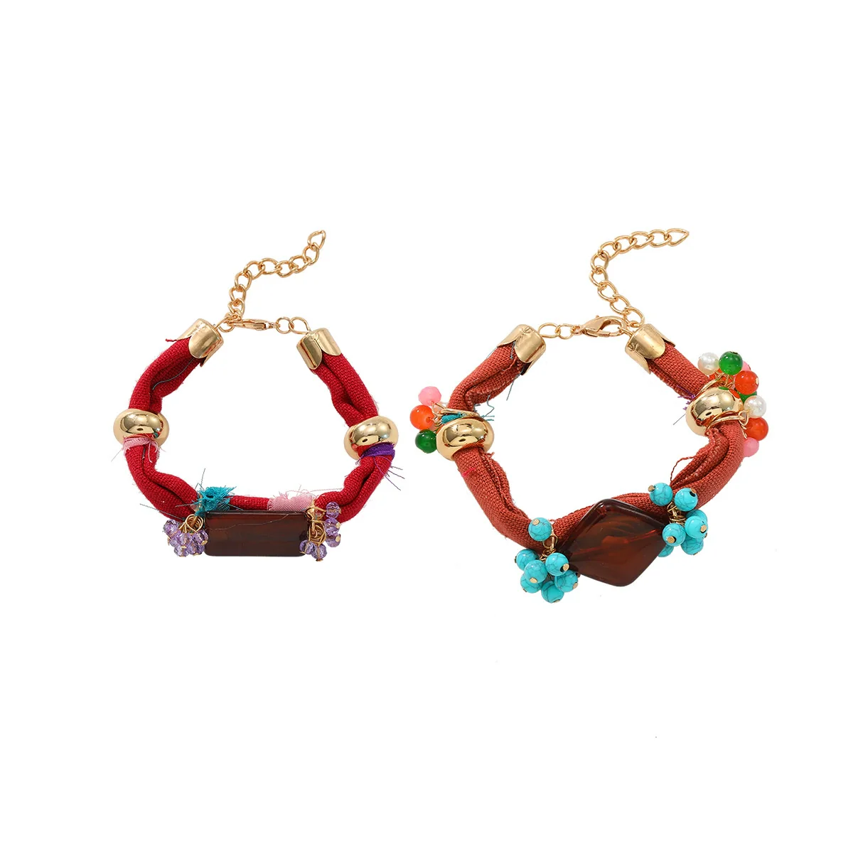 Handwoven Turquoise Alloy Bracelet Set Geometric Style Electroplating - Image 5