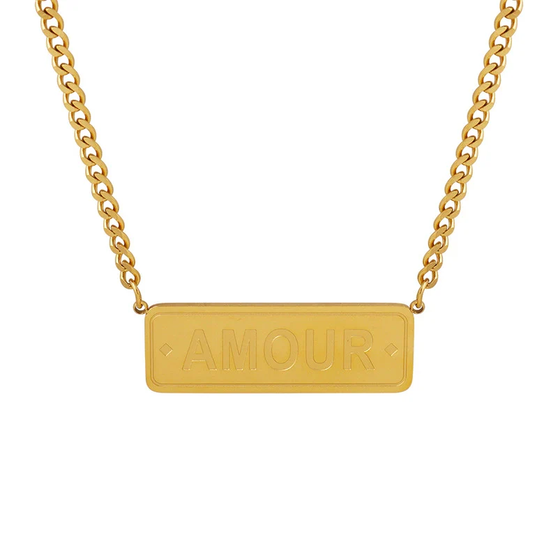 Hip Hop Long English Letter Pendant Clavicle Necklace Stacked Stainless Steel Electroplated Geometric For Women - Image 4