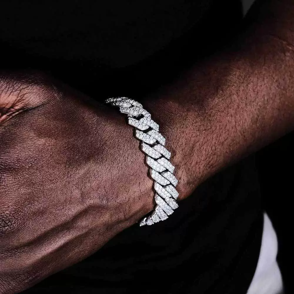 Hip Hop Rhombus Cuban Chain Microinlaid Zircon Copper Bracelet Unisex - Image 3
