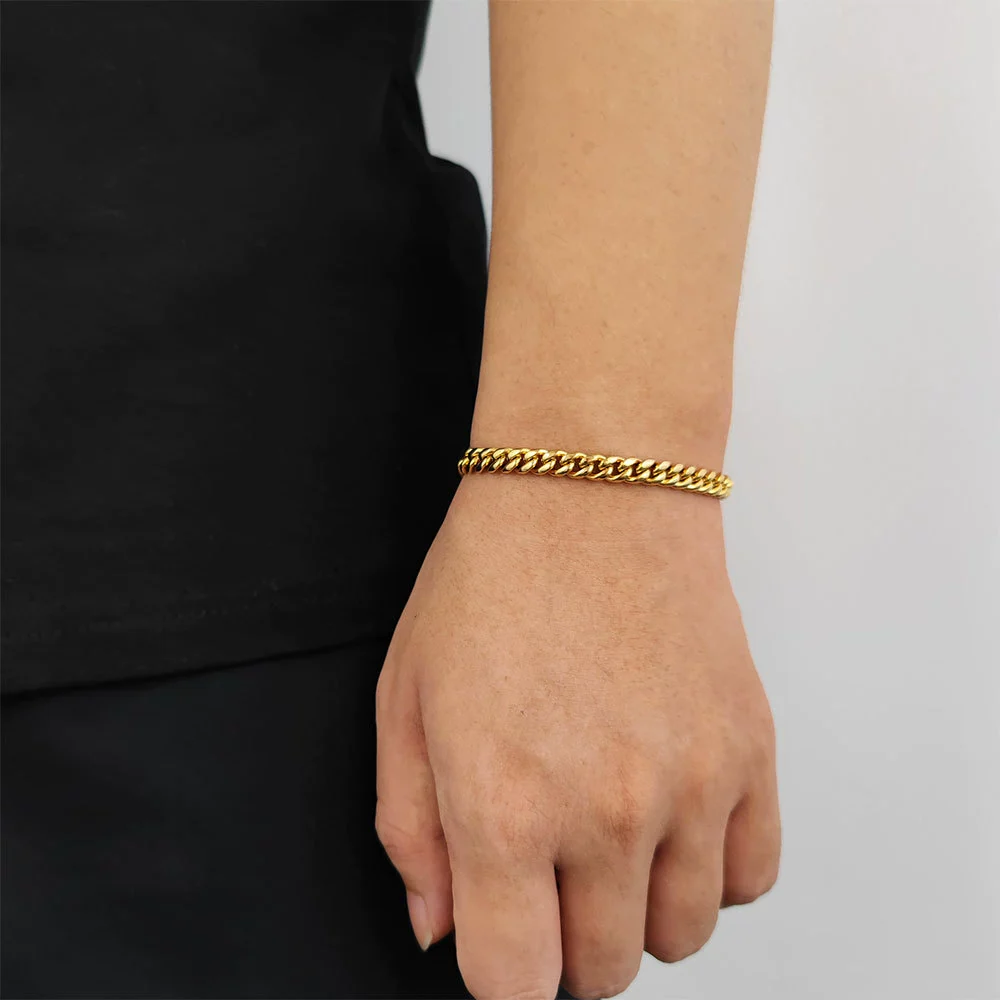 Hip Hop Stainless Steel Geometric Cuban Bracelet With Spring Buckle And Round Grinding Electroplating For Unisex - Image 6