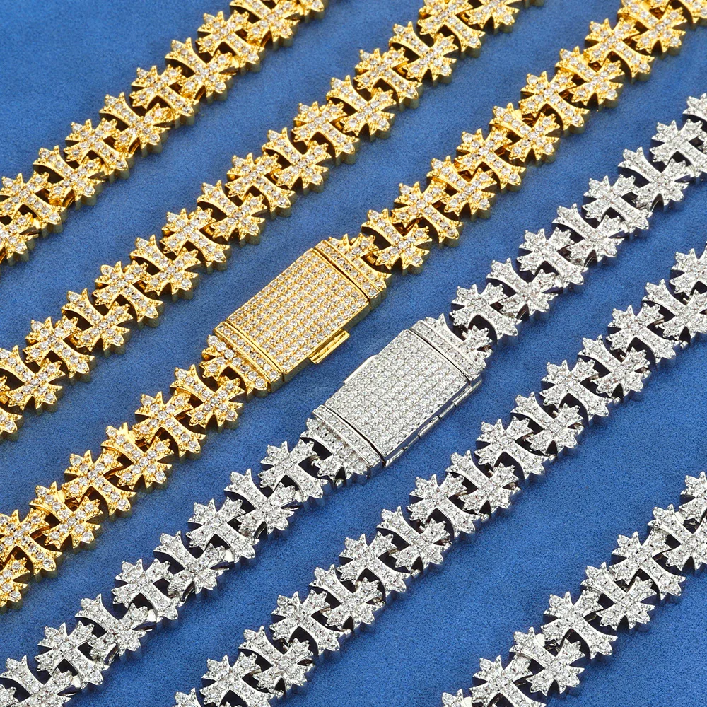 Hip Hop Style Copper Zircon Cross Necklace And Bracelet Jewelry Accessories Unisex