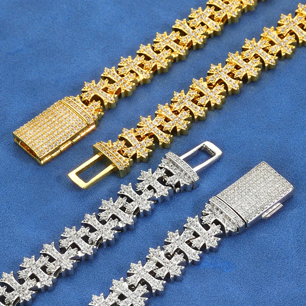 Hip Hop Style Copper Zircon Cross Necklace And Bracelet Jewelry Accessories Unisex - Image 4